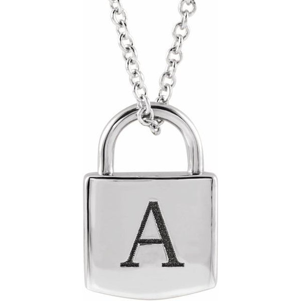 Sterling Silver Engravable Lock 16-18" Necklace