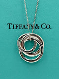 Tiffany & Co 925 Silver 1837 Three Interlocking Circles Pendant Chain - 16"