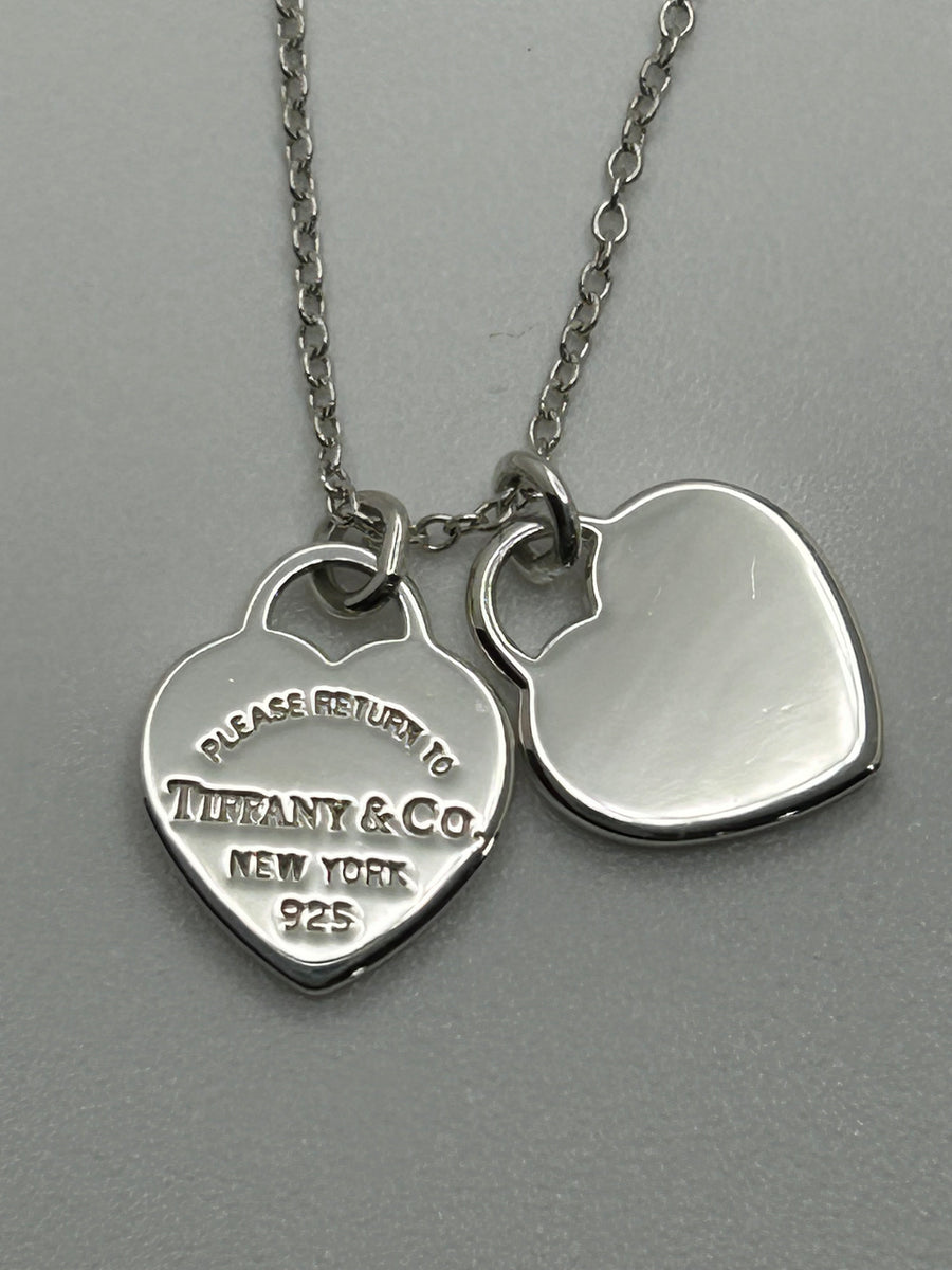 Tiffany 925 Sterling Silver Double Heart Tag Necklace 16