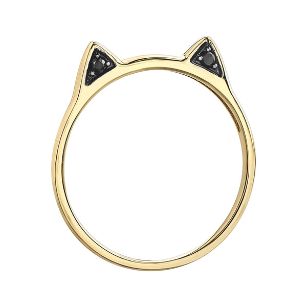 10k yellow gold Cat Ring with black diamond