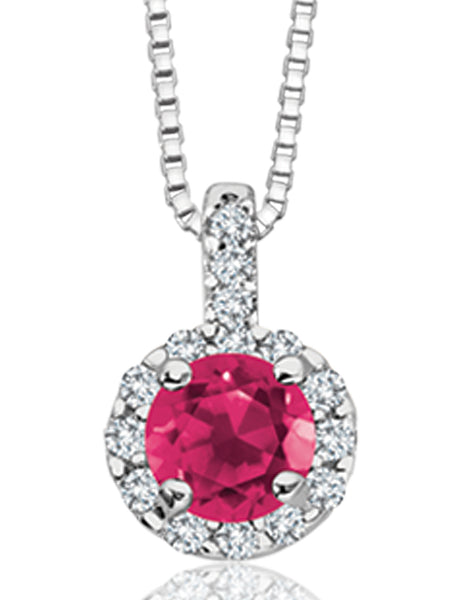 Ruby and Diamond Halo Design Necklace
