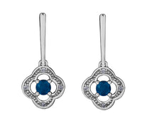 10K Sapphire & Diamond Clover Drop Earrings