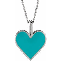 Sterling Silver Light Turquoise Enamel Heart 18" Necklace
