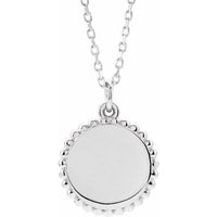 Sterling Silver Engravable Beaded Disc 16-18" Necklace