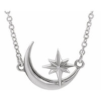 Sterling Silver Crescent Moon & Star 16-18" Necklace