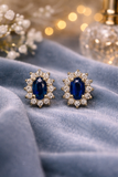 10K Blue Sapphire and Diamond Stud Earrings