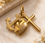 14K Yellow Gold Anchor, Heart & Cross Pendant
