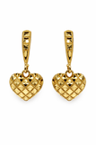 14K Yellow Gold Diamond-Cut Heart Drop Earrings