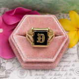 10K Yellow Gold Black Onyx Initial "D" Ring