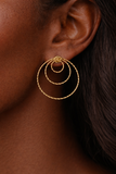 14K Yellow Gold Triple Circle Earrings