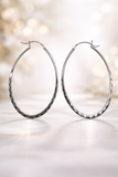 Sterling Silver Hammered Teardrop Hoop Earrings – 60mm