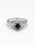 18K White Gold Blue Sapphire Filigree Ring