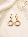 10K Tri-Colour Circle Drop Earrings