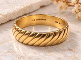 10K Yellow Gold Diagonal Ridged Wedding Band
