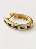 14K Yellow Gold Sapphire & Diamond Huggie Hoop Earrings