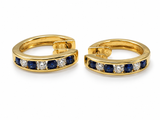 18K Yellow Gold Sapphire & Diamond Hoop Earrings