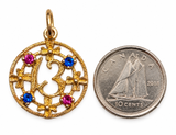 10K Yellow Gold Lucky 13 Pendant with Coloured Stones