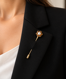 14K Yellow Gold Flower Stick Pin with Pearl