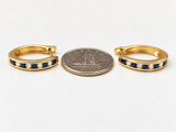 14K Yellow Gold Sapphire & Diamond Huggie Hoop Earrings