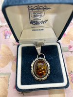 Sterling Silver Amber Pendant - Oval Shaped