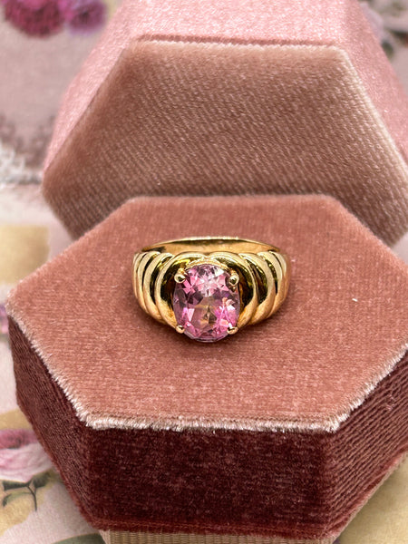 10K oval pink stone ring