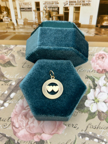10K double heart medallion charm