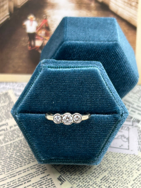 10K Three Stone Diamond Ring - bezel setting