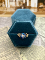 9K blue and white stone ring