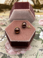 14K Gold Brown Freshwater Pearl Stud Earrings