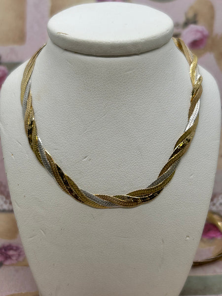 10K Two Tone Braided Necklace - 16.5"