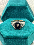 10K Yellow Gold Black Onyx Initial "P" Ring