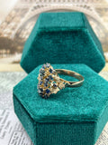 14K Blue Sapphire Cluster Flower Design Ring