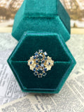 14K Blue Sapphire Cluster Flower Design Ring