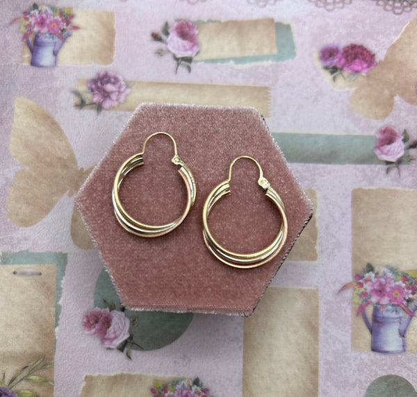 10K Tri-Gold Hoops