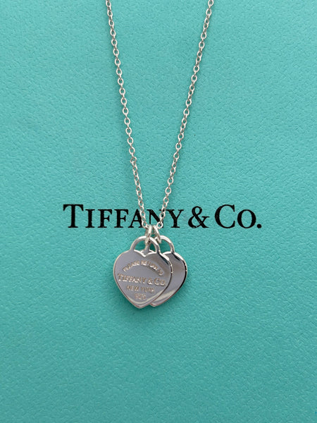 Tiffany 925 Sterling Silver Double Heart Tag Necklace 16
