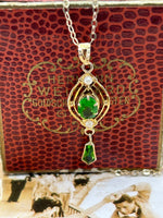 14K vintage peridot and seed pearl necklace