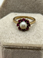 10K pearl & ruby ring