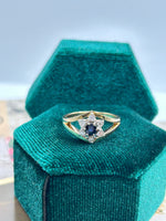 14K diamond and sapphire cluster ring