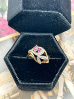 14K Gold Diamond and Pink Sapphire Ring