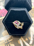 14K Gold Diamond and Pink Sapphire Ring