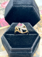 14K Gold Diamond and Pink Sapphire Ring