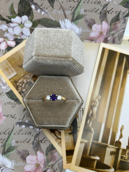 14K Yellow Gold Amethyst and Diamond Ring