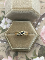 10K yellow gold blue sapphire and diamond band