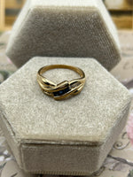 10K yellow gold blue sapphire and diamond band