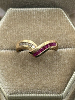 10K yellow gold ruby and diamond band