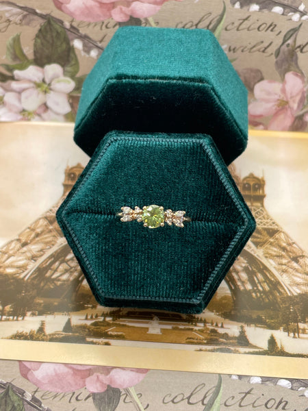 14K green sapphire (0.71) and diamond ring - handmade in Nova Scotia