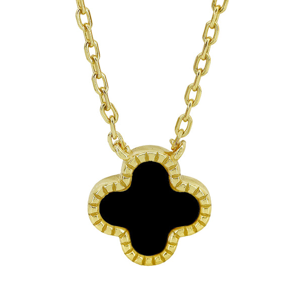 Sterling Silver Black Agate Clover Pendant on Chain