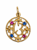 10K Yellow Gold Lucky 13 Pendant with Coloured Stones