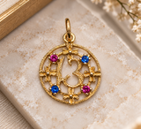 10K Yellow Gold Lucky 13 Pendant with Coloured Stones
