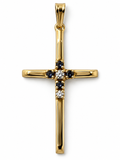 10K Yellow Gold Sapphire & Diamond Cross Pendant